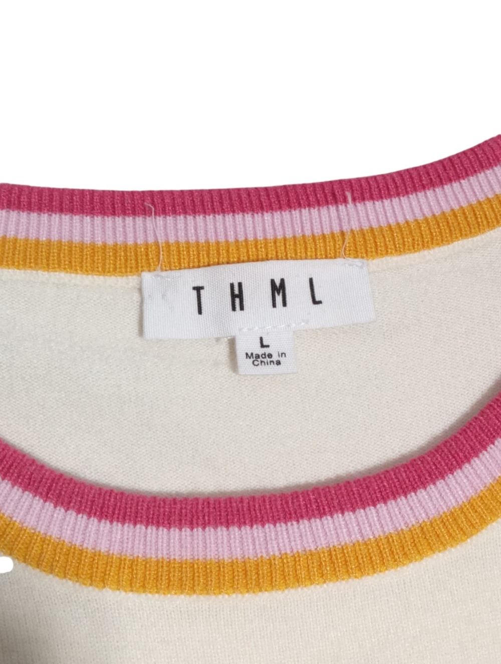 THML Cream Pullover Sweater Colorful Abstract Balloon Sleeve Statement Top Sz L - Picture 3 of 8
